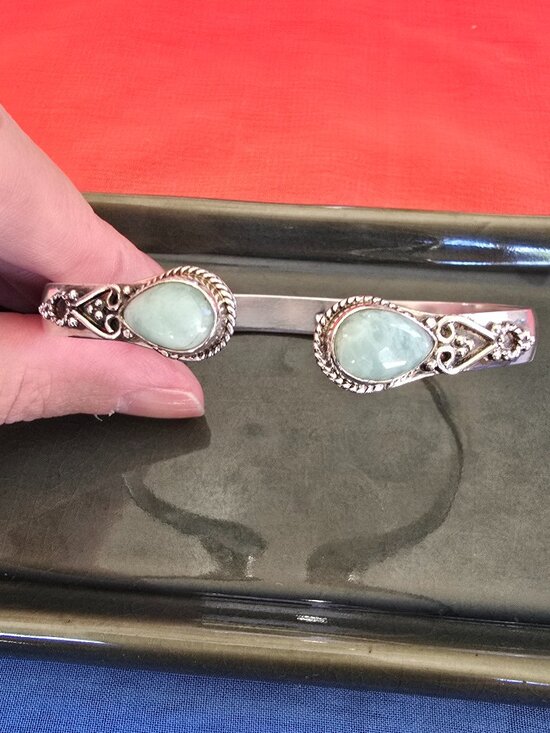 Jewelry - 925 Sterling Silver Amazonite Cuff Bangle Bracelet | Boho Artisan